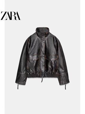 NWT ZARA WOMAN COLLECTION  Bomber jacket with main fabric made of 100% leather